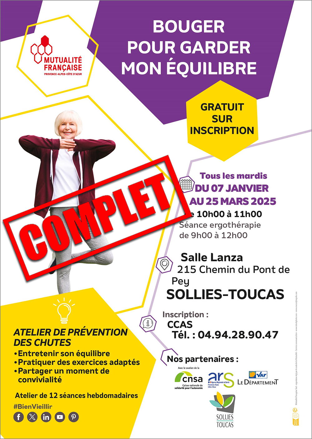 Ateliers prvention des chutes du 07/01 au 25/03 2025