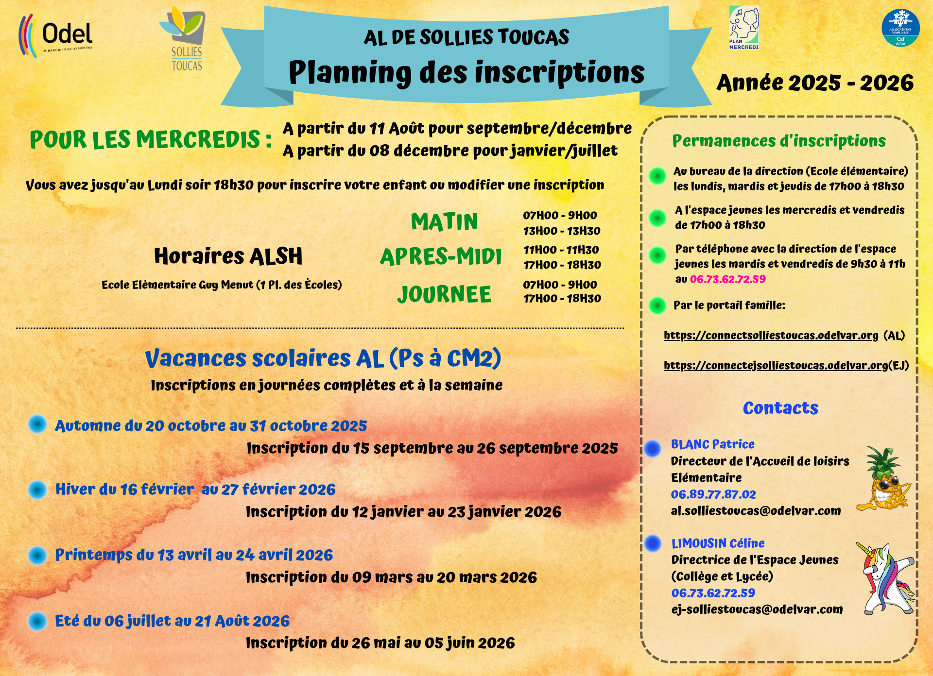 Planning des inscriptions